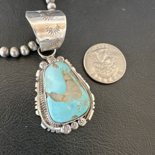 Navajo Pearls Turquoise Necklace with Royston Pendant | Sterling Silver | Authentic Native American Handmade | 17130