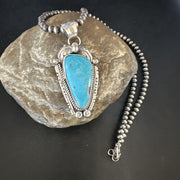 Navajo Kingman Turquoise Pendant Necklace | Sterling Silver | Native American Handmade | 15216