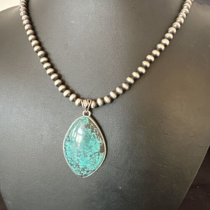 Men's Navajo Blue Spiderweb Turquoise Pendant Necklace | Sterling Silver | Authentic Native American Handmade | 16271