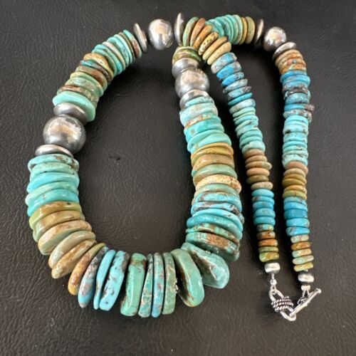 Navajo Blue Green Turquoise Necklace | Sterling Silver | Authentic Native American | 20" | 16005