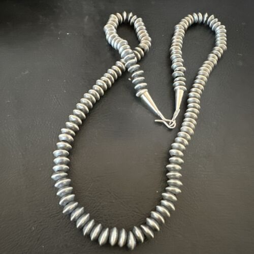 Navajo Pearl Sterling Silver Saucer Bead Necklace | Hand Strung 7mm | 20" | Authentic Native American | 60720