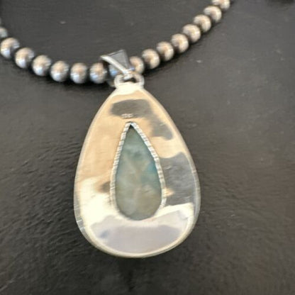 Navajo Blue Larimar Pendant Necklace | Sterling Silver Beads | Authentic Native American Handmade | 16962