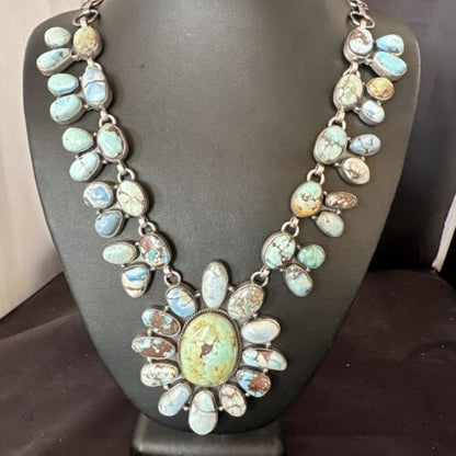 Navajo Blue Golden Hills Turquoise Lariat Necklace Pendant |Authentic Native American Handmade | 16183