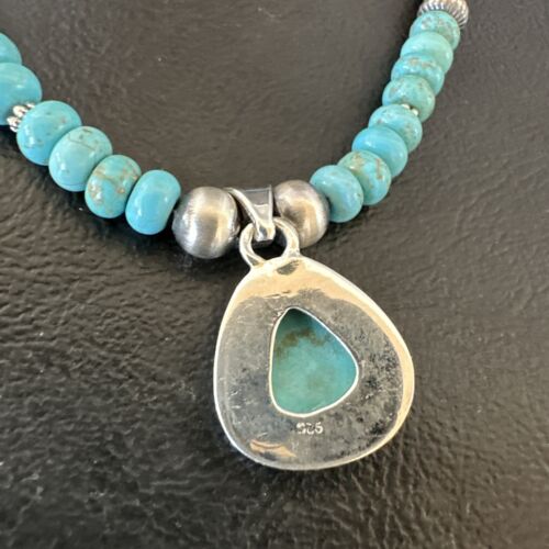 Men's Blue Turquoise Pendant Necklace | Navajo Pearls | Sterling Silver | Authentic Native American Handmade | 16644