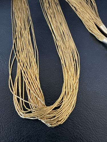 Navajo Gold Filled Heishi Tubes | 30 Strand Liquid Sterling Silver Necklace 29" | 17394