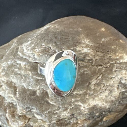 Navajo Blue Kingman Turquoise Ring | Sterling Silver | Sz 8 | Authentic Native American Handmade | 16591