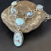 Navajo Blue Golden Hills Turquoise Lariat Necklace Pendant | Sterling Silver | Authentic Native American Handmade | 16282
