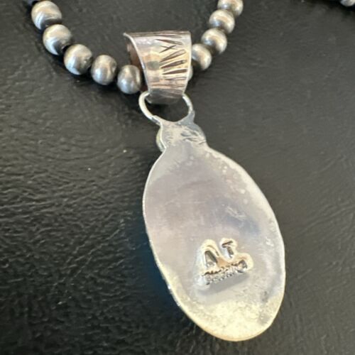 Navajo Pearls Kingman Turquoise Pendant Necklace | Sterling Silver | Authentic Native American Handmade | 17134