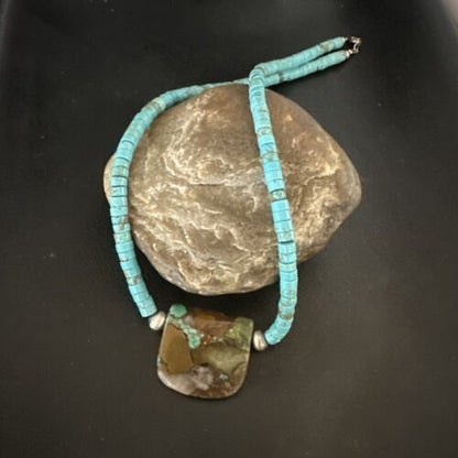 Navajo SpiderWeb Turquoise Heishi Pearls Necklace | Sterling Silver | 20" | 17088