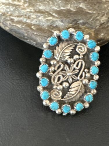 Navajo Blue Kingman Turquoise Cluster Ring | Authentic Native American Sterling Silver | Multi-Stone | Adjustable Sz 8 | 16324