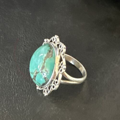 Navajo Blue Spiderweb Turquoise Ring | Sterling Silver | Sz 9.5 | Authentic Native American Handmade | 15493