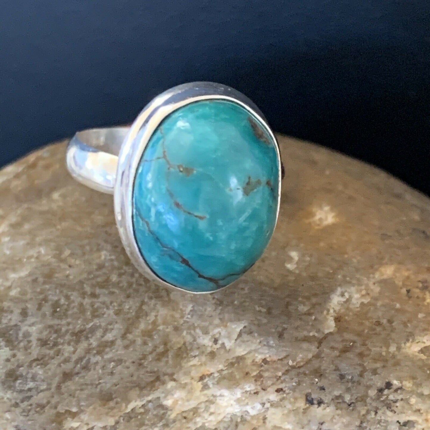 Navajo Spiderweb Blue Turquoise Ring | Sterling Silver | Sz 6 | Authentic Native American Handmade | 11429
