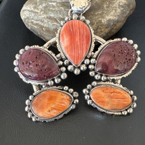 Navajo Spiny Oyster Naja Pendant Necklace | Sterling Silver | Native American Handmade | 16099