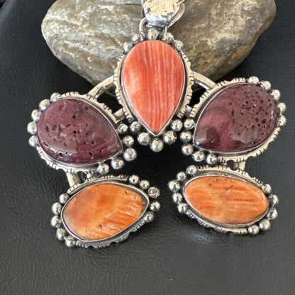 Navajo Spiny Oyster Naja Pendant Necklace | Sterling Silver | Native American Handmade | 16099