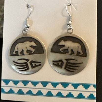 Hopi BearPaw Dangle Earrings | Sterling Silver | Authentic Native American Handmade | 16841