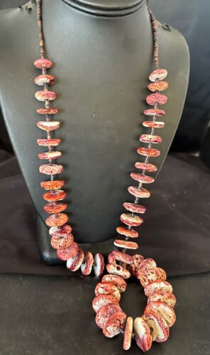 Navajo Purple Spiny Oyster Shell Graduated Necklace | Sterling Silver | 33" | Authentic Native American Handmade | 17174