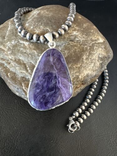 Navajo Pearls Purple Sugilite Pendant Necklace | Sterling Silver Beads | Authentic Native American Handmade | 15512