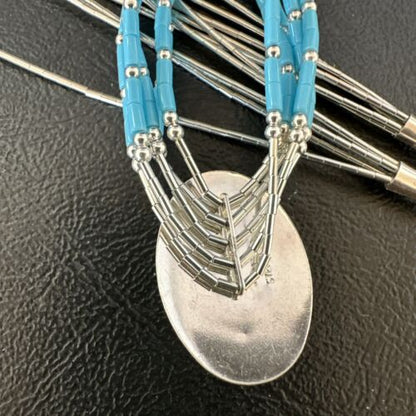 Navajo Green Turquoise Pendant Heishi Necklace| 5-Strand Sterling Silver | 18" | Authentic Native American Handmade | 17177