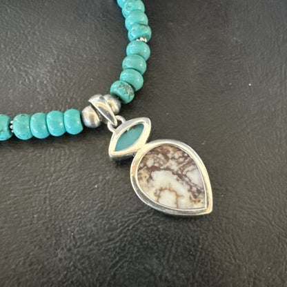 Wild Horse | Blue Kingman Turquoise Necklace Pendant | Sterling Silver | Multi-Stone | 17575
