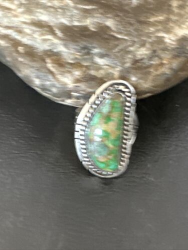 Navajo Green Sonoran Turquoise Ring | Sterling Silver | Sz 8 | Authentic Native American Handmade | 16393