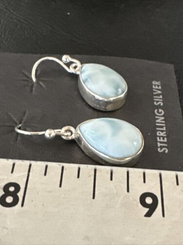 Navajo Blue Larimar Dangle Earrings | Sterling Silver | Authentic Native American Handmade | 17294