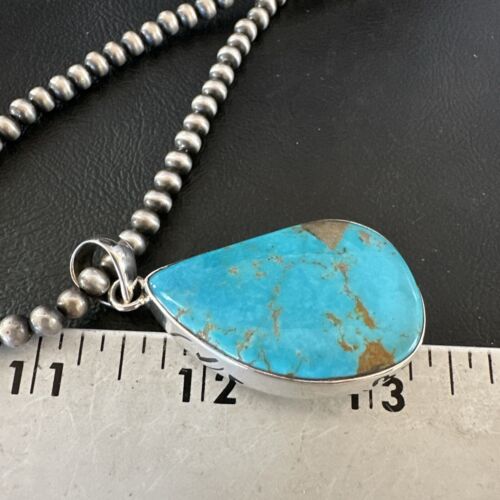 Blue Kingman Turquoise Pendant | Navajo Pearls | Sterling Silver Necklace 20" | 16999