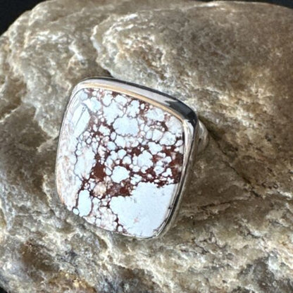 Navajo Wild Horse Turquoise Ring | Sterling Silver | Sz 8 Adjustable | Authentic Native American Handmade | 15556