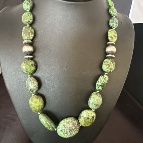 Navajo Green Spiderweb Turquoise Necklace | Sterling Silver | 20" | Authentic Native American Handmade | 17503
