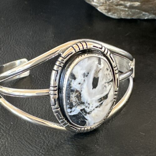 Women's White Buffalo Turquoise Cuff Bracelet | Navajo Sterling Silver | Authentic Native American Handmade | 16249
