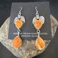 Navajo Orange Spiny Oyster Dangle Earrings | Sterling Silver | 1.5" | Authentic Native American Handmade | 16570