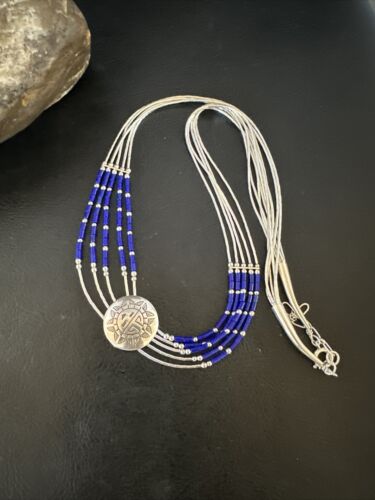 Concha Blue Lapis Heishi | Navajo Liquid Sterling Silver Necklace | 5 Strand | 20" | 15874