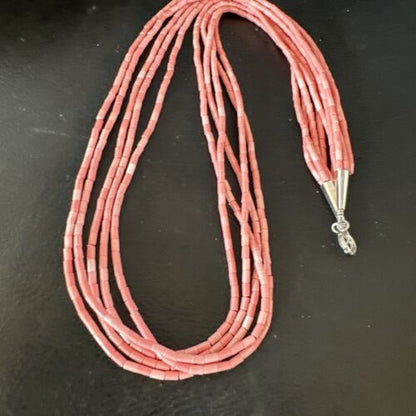 Pink Conch Tube Heishi Bead | 5 Strand Navajo Sterling Silver Necklace | 19" | 16545