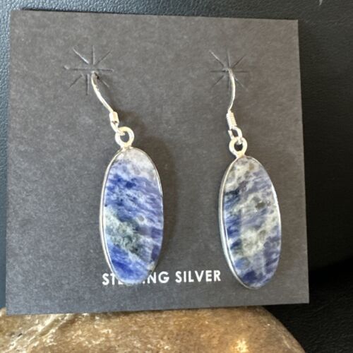 Blue Denim Lapis Dangle Earrings | Sterling Silver | 1" | 15808