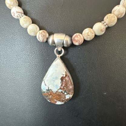 Women's Navajo Wild Horse Opal Necklace Pendant | Sterling Silver | Authentic Native American Handmade | 15814