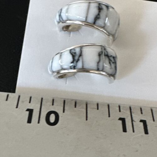 Navajo White Buffalo Turquoise Inlay Earrings | Sterling Silver | 0.5" | 16742