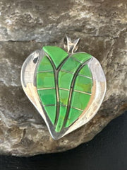 Navajo Green Gaspeite Heart Pendant Necklace | Sterling Silver Inlay | Authentic Native American Handmade | 15192