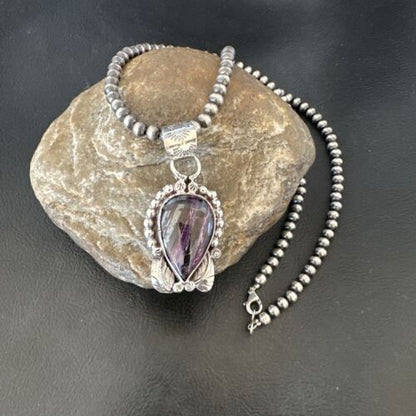 Navajo Pearls Purple Sugilite Pendant Necklace | Sterling Silver Beads | Authentic Native American Handmade | 16462