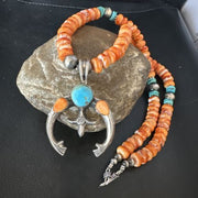 Navajo Blue Turquoise Spiny Naja Pendant Necklace | Sterling Silver | 23" | Authentic Native American Handmade | 14931
