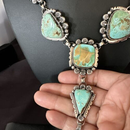 Navajo Blue Royston Turquoise Lariat Necklace | Sterling Silver | Handmade Native American Jewelry | 15271
