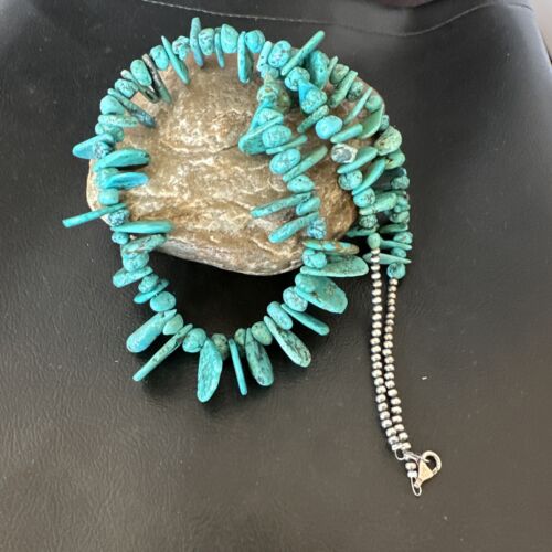 Navajo Blue Nugget Turquoise Bead Necklace | Sterling Silver Pearls | 20" | Authentic Native American Handmade | 16519