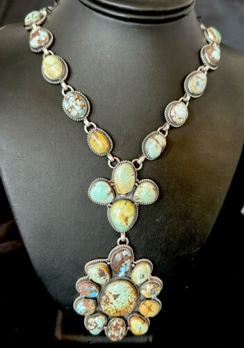 Navajo Blue Golden Hills Turquoise Lariat Necklace Pendant | 25" | Authentic Native American Handmade | 16185
