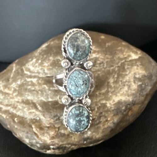 Navajo Blue Spiderweb Turquoise Multi-Stone Ring | Authentic Native American Sterling Silver | Sz 9 | 16705