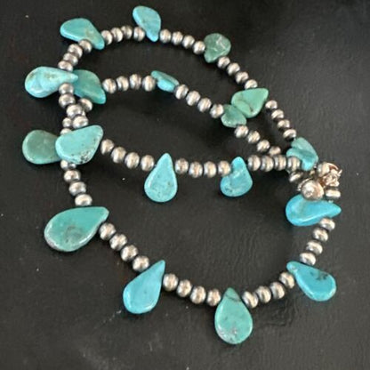 Navajo Pearls Sterling Silver Blue Turquoise Teardrop Bracelet | 2-Strand | 8" | 15246
