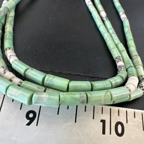 Navajo Pearls Green Turquoise Necklace | Sterling Silver | Authentic Native American Handmade | 3S 17395