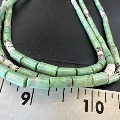 Navajo Pearls Green Turquoise Necklace | Sterling Silver | Authentic Native American Handmade | 3S 17395