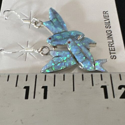 Navajo Blue Opal Hummingbird Earrings | Sterling Silver | 1" | Authentic Native American Handmade | 15088