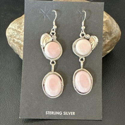 Navajo Pink Conch Shell Dangle Earrings | Sterling Silver | Authentic Native American Handmade | 17195