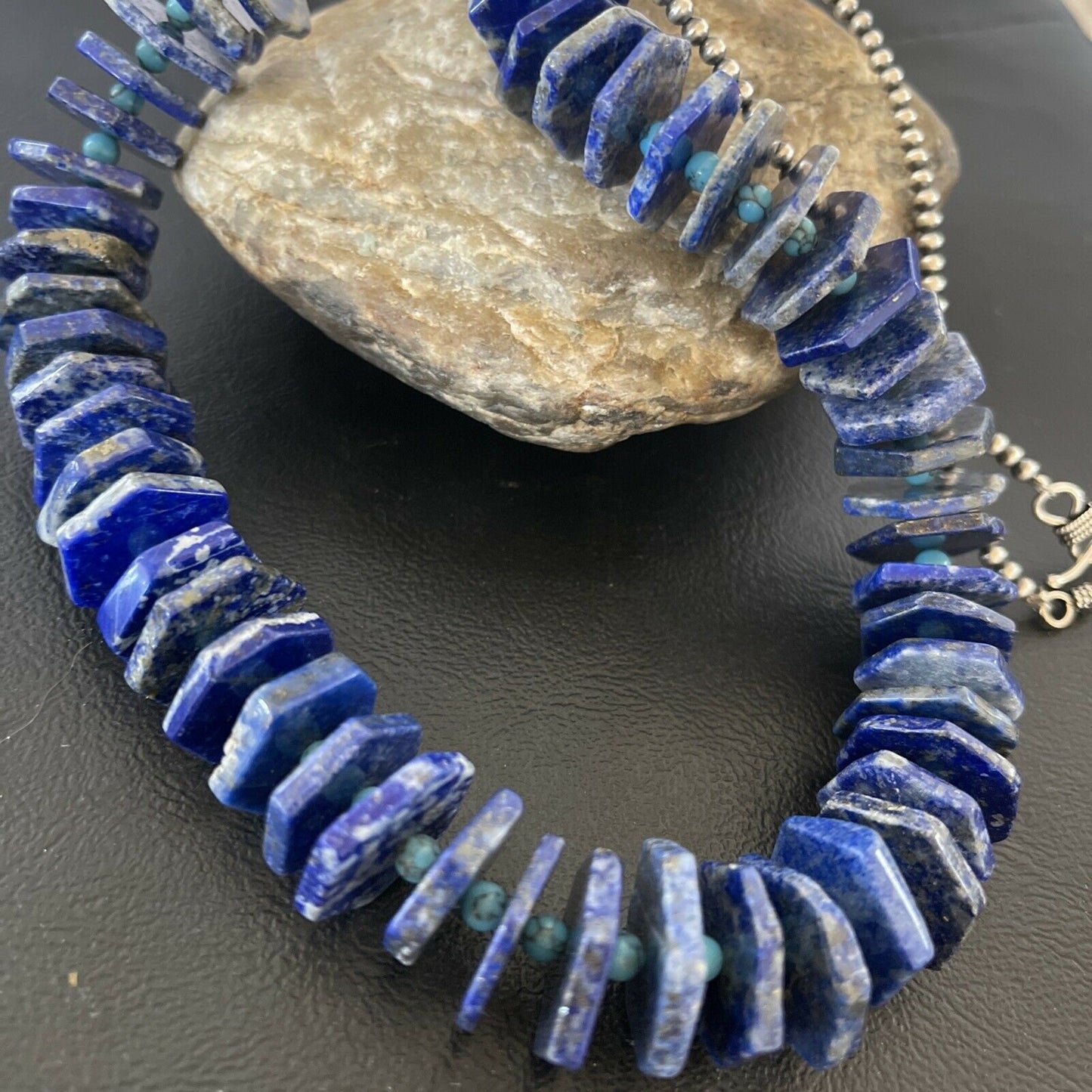 Navajo Lapis Turquoise Necklace | Sterling Silver | Native American Handmade | 23" | 01891