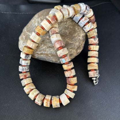 Southwestern Yellow Red Jasper Coral Necklace | 12mm Sterling Silver | Authentic Native American Handmade | 20" | 14433