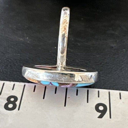 Navajo Blue Turquoise Purple Spiny Oyster Ring | Sterling Silver | Sz 8 | Authentic Native American Handmade | 16623